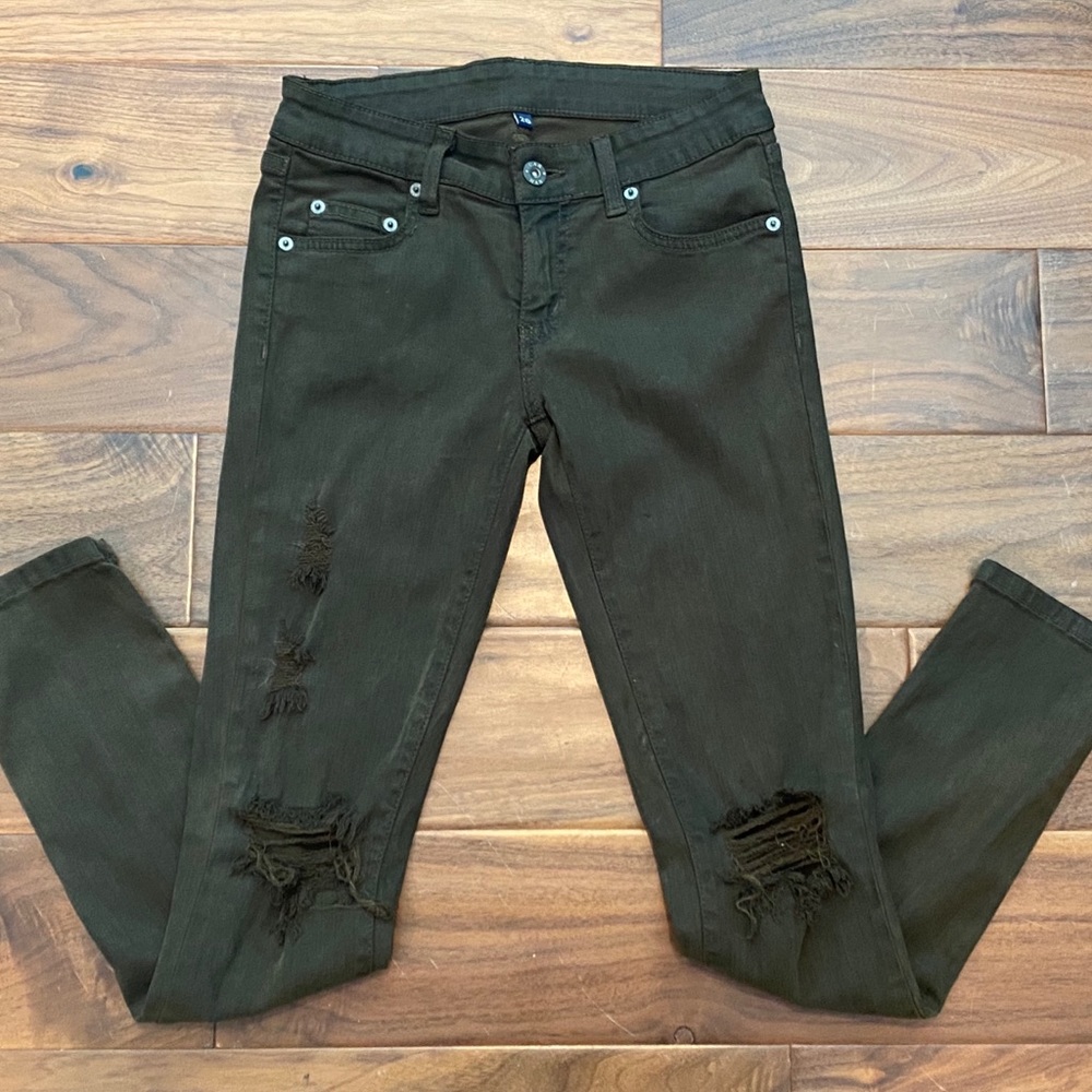 Carmar Olive Green Distressed Skinny Jeans